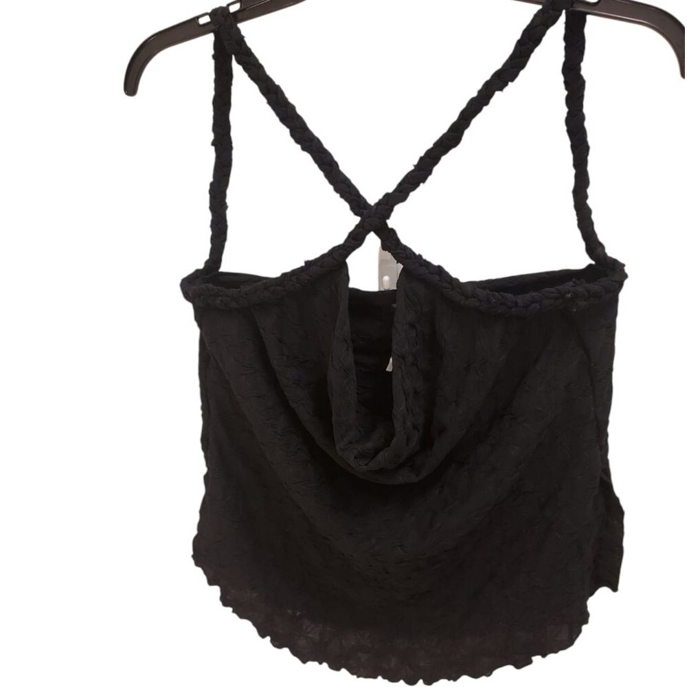 Free People Criss Cross Tank Top Textured Sleeveless Casual Black Small